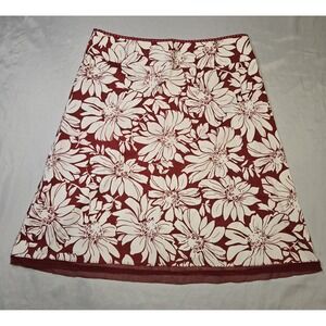 JAG Cotton Floral Red/White Skirt Zip Knee Length Size 10 Feminine Classy Preppy